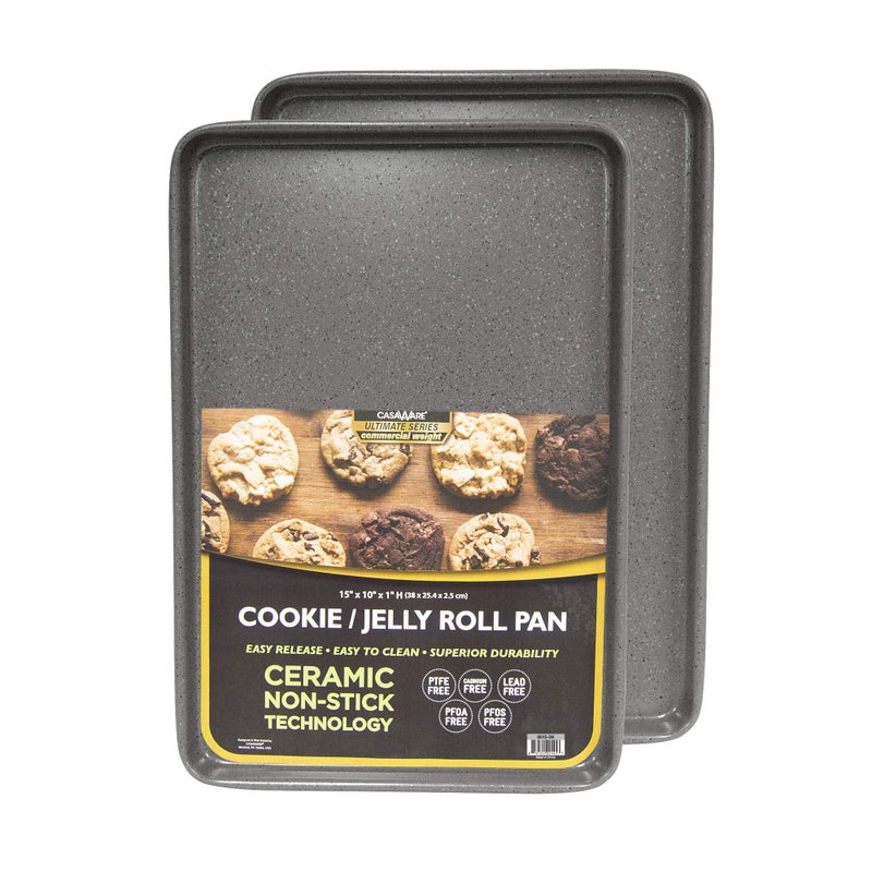 casaWare 2pc Ultimate Commercial Weight 15 x 10 x 1-Inch Cookie Sheet Set (Silver Granite) - Image 1